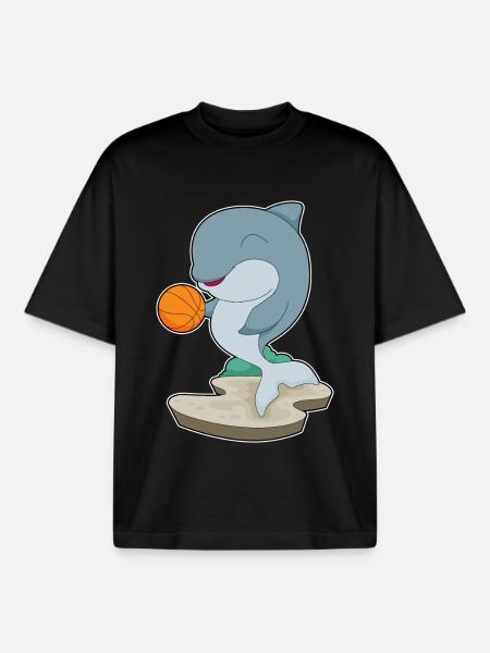 Dolphin Basketball Player Basketball - Boxy Heavyweight Unisex Organic T-Shirt by Stanley/Stella - black