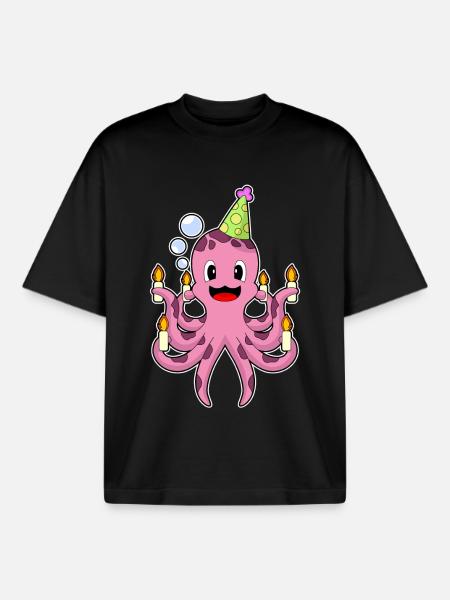 Bougies d’anniversaire Octopus - T-shirt unisexe boxy épais biologique Stanley/Stella - noir