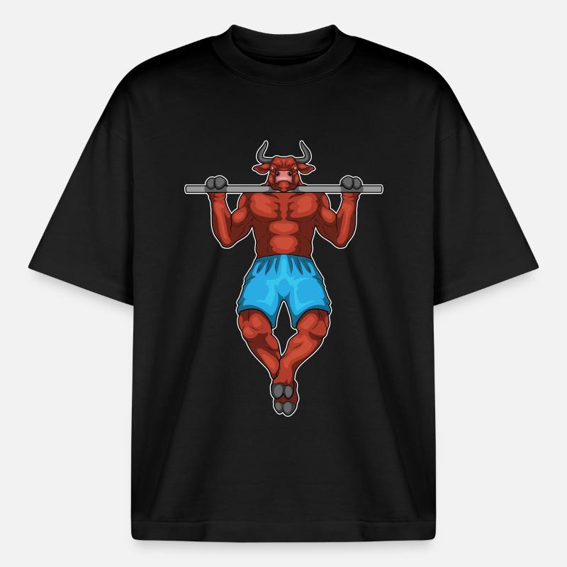 Taurus Bodybuilder Pull-Ups Musculation - T-shirt unisexe boxy épais biologique Stanley/Stella - noir