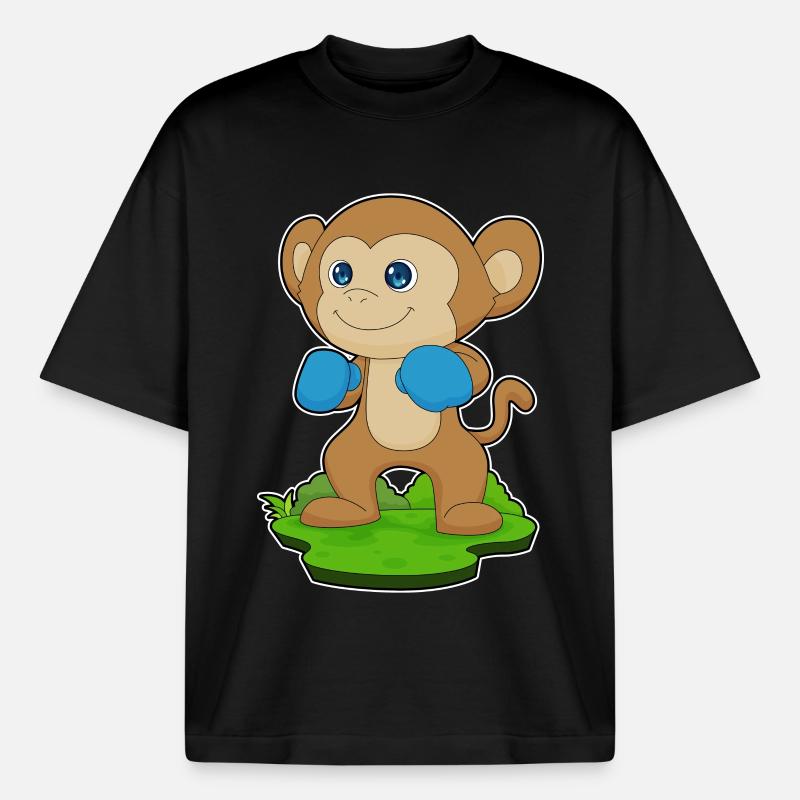 Affe Boxer Boxhandschuhe Boxen - Boxy Heavyweight Unisex Organic T-Shirt von Stanley/Stella - Schwarz