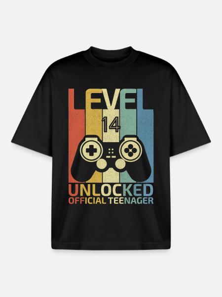 Niveau 14 : Adolescent officiel débloqué - T-shirt unisexe boxy épais biologique Stanley/Stella - noir