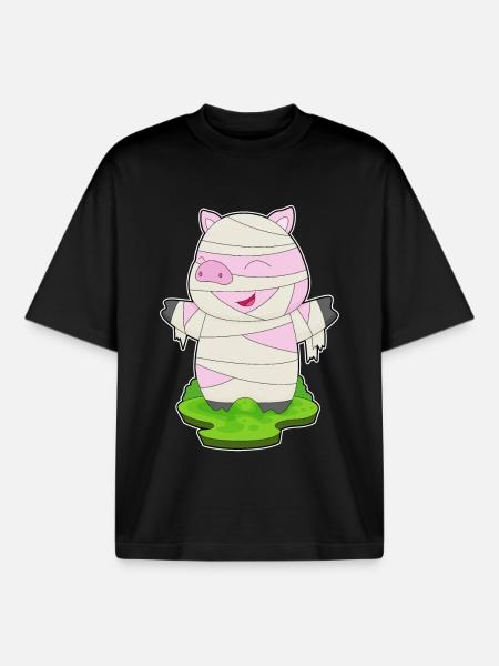 Pig Halloween Mummy - Boxy Heavyweight Unisex Organic T-Shirt by Stanley/Stella - black