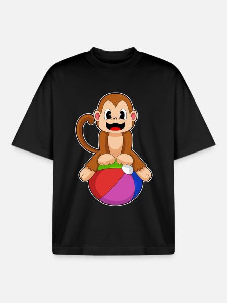Monkey Workout Gymnastics Fitness - Boxy Heavyweight Unisex Organic T-Shirt by Stanley/Stella - black