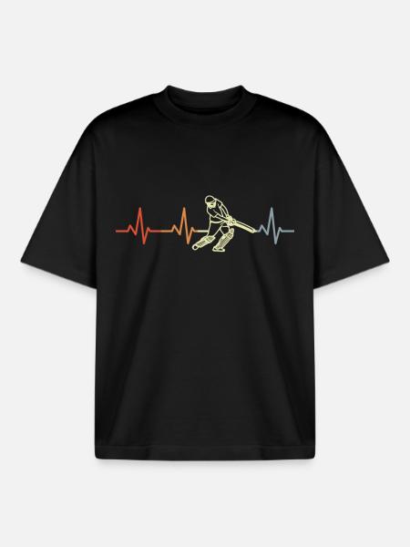 Retro Cricket Heart Line - Boxy Heavyweight Unisex Organic T-Shirt by Stanley/Stella - black