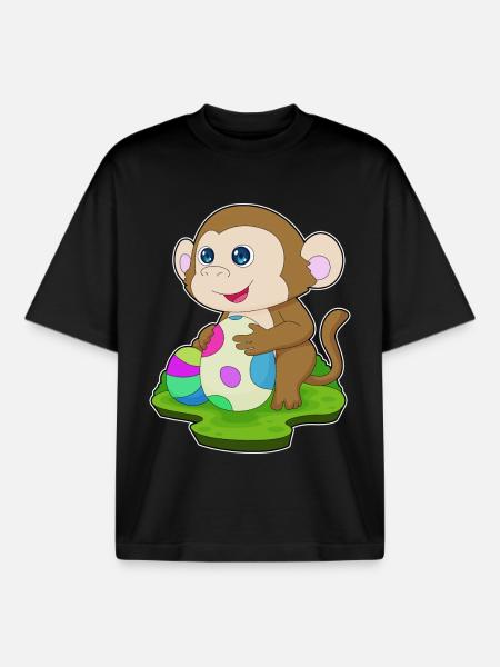 Monkey Easter Easter Eggs - Boxy Heavyweight Unisex Organic T-Shirt by Stanley/Stella - black