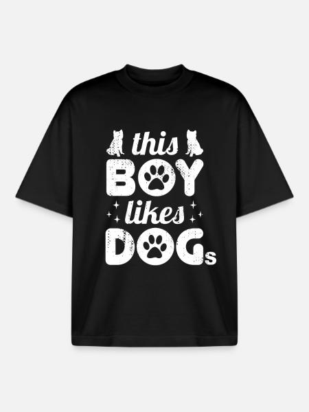 This boy likes dogs - Boxy Heavyweight Unisex Organic T-Shirt by Stanley/Stella - black