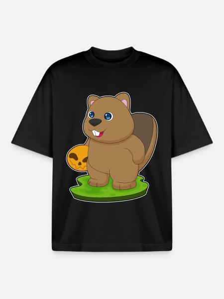 Beaver Halloween Pumpkin - Boxy Heavyweight Unisex Organic T-Shirt by Stanley/Stella - black