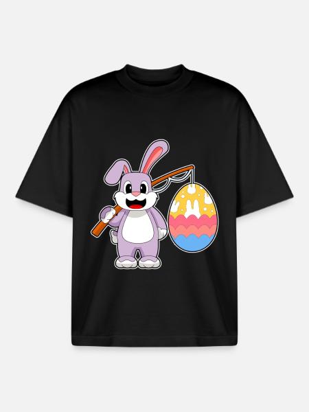 Bunny Easter Fishing - Boxy Heavyweight Unisex Organic T-Shirt by Stanley/Stella - black