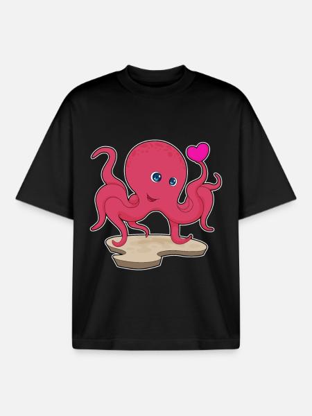 Krake Herz - Boxy Heavyweight Unisex Organic T-Shirt von Stanley/Stella - Schwarz