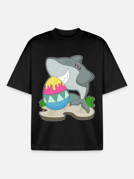 Oeuf de Pâques requin - T-shirt unisexe boxy épais biologique Stanley/Stella - noir