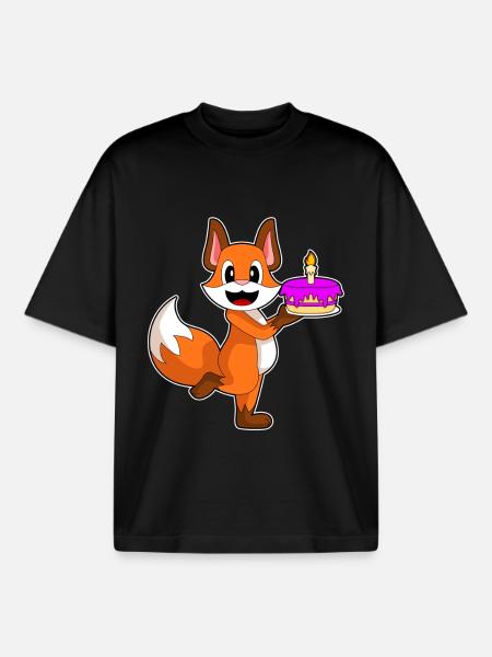 Fox Birthday Cake - Boxy Heavyweight Unisex Organic T-Shirt by Stanley/Stella - black