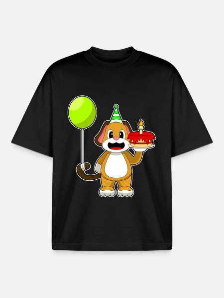 Dog Birthday Cake - Boxy Heavyweight Unisex Organic T-Shirt by Stanley/Stella - black