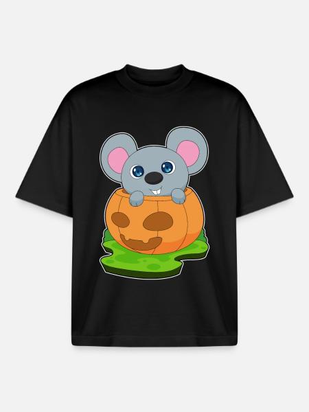 Souris Halloween Citrouille - T-shirt unisexe boxy épais biologique Stanley/Stella - noir