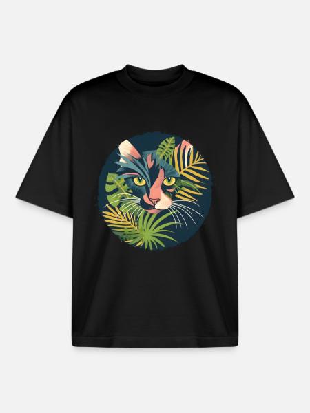 Illustration of a cat - Boxy Heavyweight Unisex Organic T-Shirt by Stanley/Stella - black