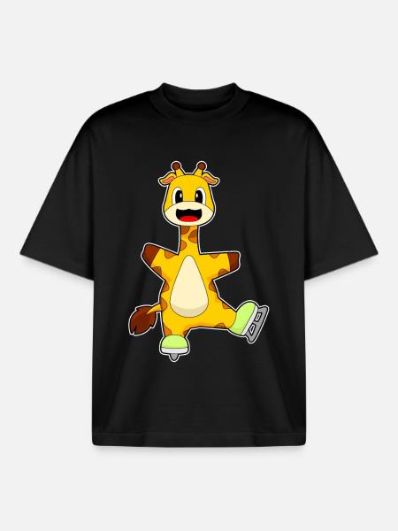 Giraffe Eislaufen Schlittschuhe - Boxy Heavyweight Unisex Organic T-Shirt von Stanley/Stella - Schwarz