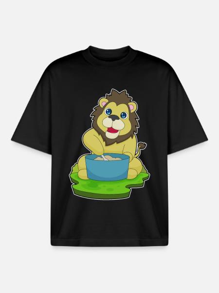 Lion Cook Cooking Pot Cooking - Boxy Heavyweight Unisex Organic T-Shirt by Stanley/Stella - black