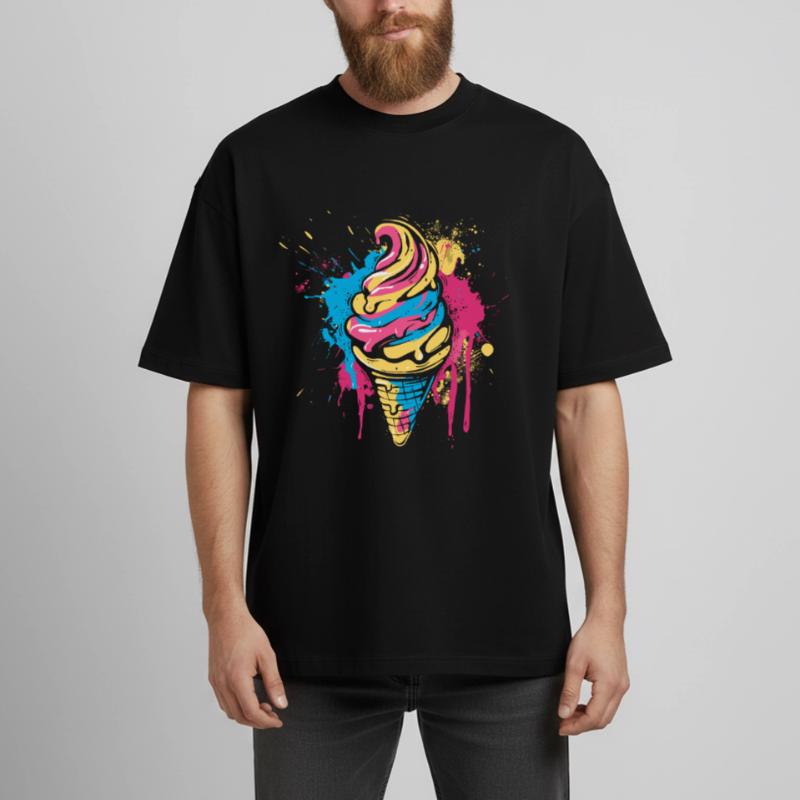 Cornet de crème glacée Éclaboussures de couleur T-shirt unisexe boxy épais biologique Stanley/Stella
