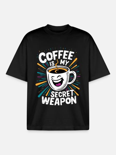 Funny Coffee Mug Saying - Boxy Heavyweight Unisex Organic T-Shirt by Stanley/Stella - black