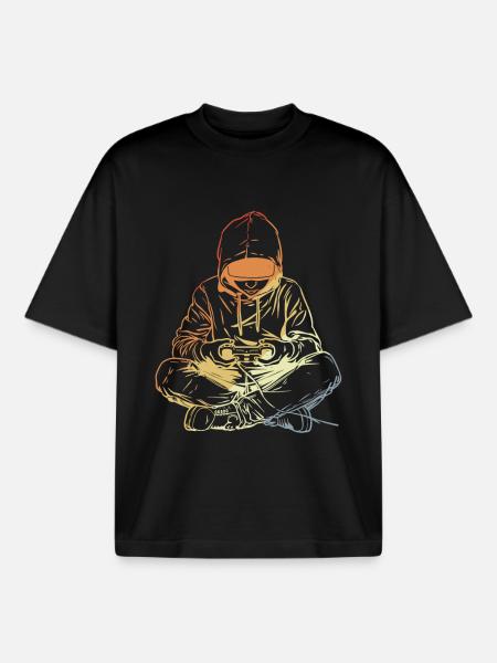 Gamer Drawing Retro Look - Boxy Heavyweight Unisex Organic T-Shirt by Stanley/Stella - black