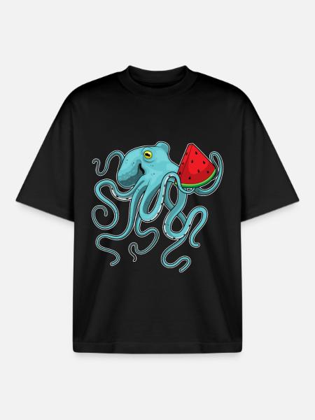Octopus Watermelon - Boxy Heavyweight Unisex Organic T-Shirt by Stanley/Stella - black