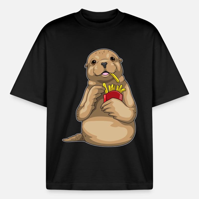 Frites de phoque - T-shirt unisexe boxy épais biologique Stanley/Stella - noir