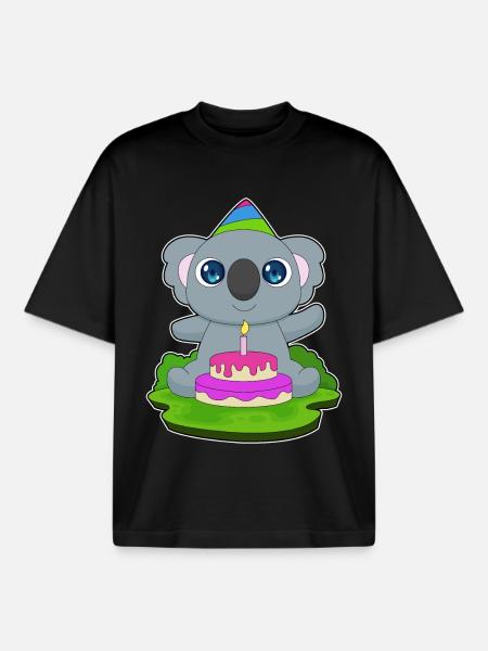 Gâteau d’anniversaire Koala - T-shirt unisexe boxy épais biologique Stanley/Stella - noir