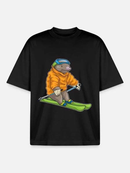 Mole Skier Ski - Boxy Heavyweight Unisex Organic T-Shirt by Stanley/Stella - black
