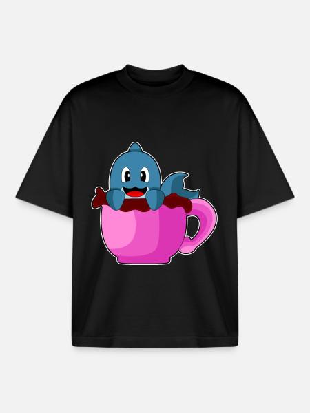 Dolphin Coffee Mug - Boxy Heavyweight Unisex Organic T-Shirt by Stanley/Stella - black