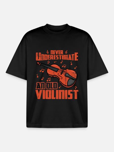 Never Underestimate An Old Violinist - Boxy Heavyweight Unisex Organic T-Shirt by Stanley/Stella - black
