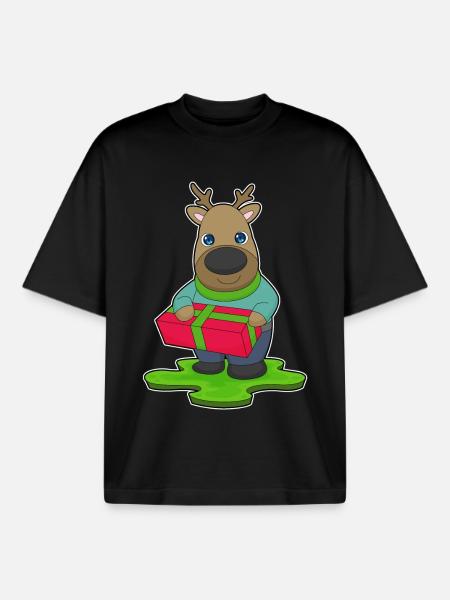 Reindeer Christmas Package - Boxy Heavyweight Unisex Organic T-Shirt by Stanley/Stella - black