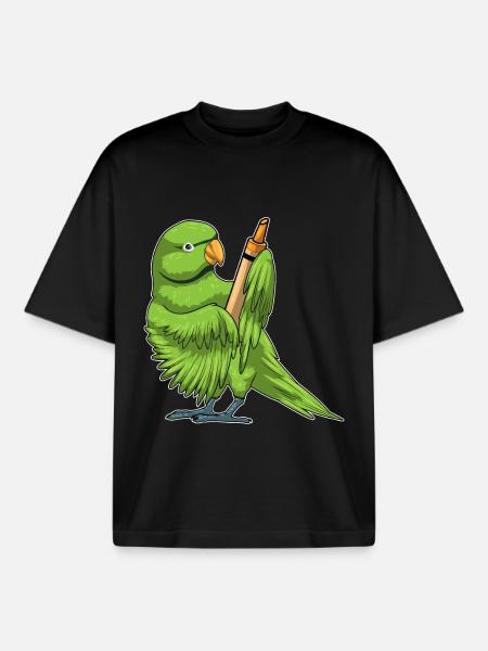 Parrot Student Crayon School - Boxy Heavyweight Unisex Organic T-Shirt by Stanley/Stella - black