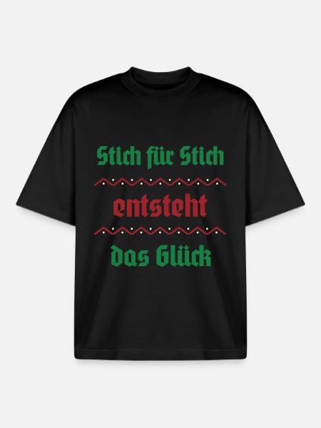 Stitch by stitch, happiness arises - Boxy Heavyweight Unisex Organic T-Shirt by Stanley/Stella - black