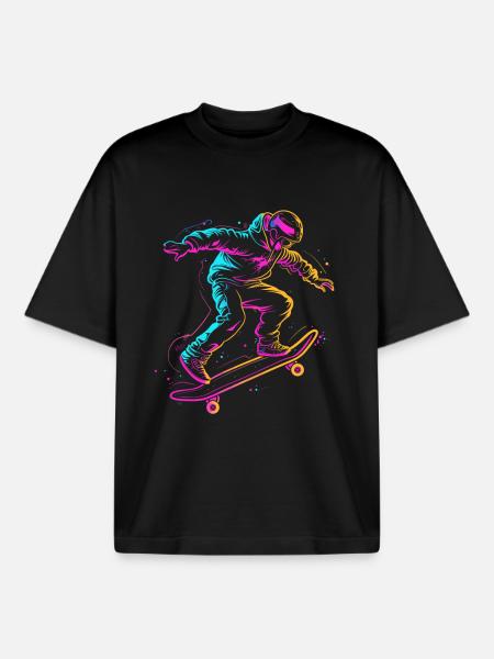 Cartoon Skateboarder Drawing - Boxy Heavyweight Unisex Organic T-Shirt by Stanley/Stella - black