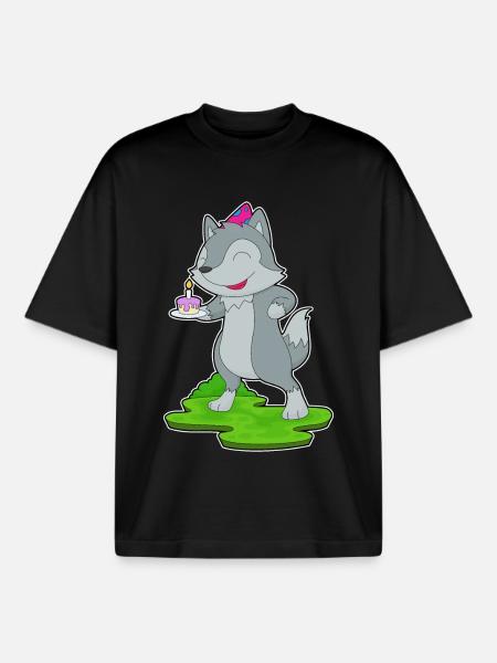 Wolf Birthday Cake - Boxy Heavyweight Unisex Organic T-Shirt by Stanley/Stella - black