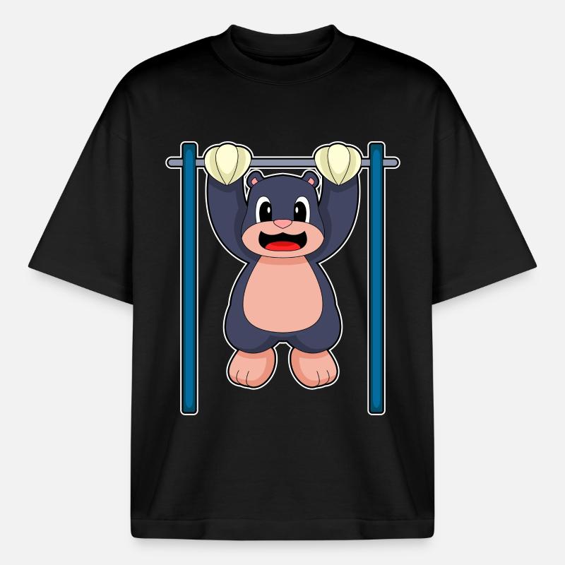 Mole Bodybuilder Pull-ups Bodybuilding - Boxy Heavyweight Unisex Organic T-Shirt by Stanley/Stella - black