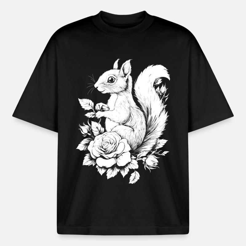 Eichhörnchen Blumen Rose Ästhetik Hörnchen - Boxy Heavyweight Unisex Organic T-Shirt von Stanley/Stella - Schwarz