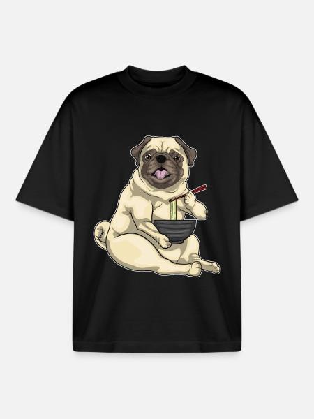 Mops Koch Ramen Kochen - Boxy Heavyweight Unisex Organic T-Shirt von Stanley/Stella - Schwarz