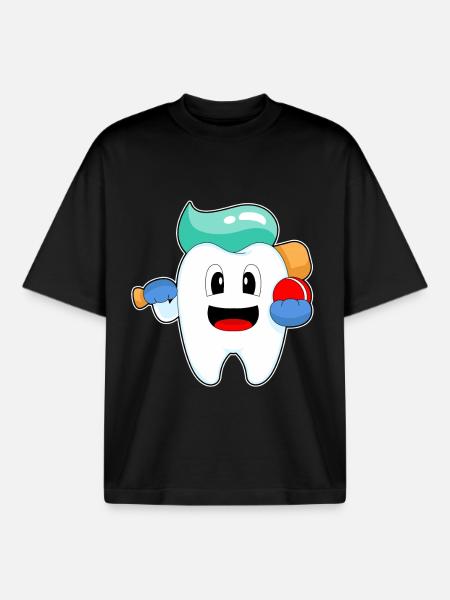 Tooth Cricket Cricket Bat - Boxy Heavyweight Unisex Organic T-Shirt by Stanley/Stella - black