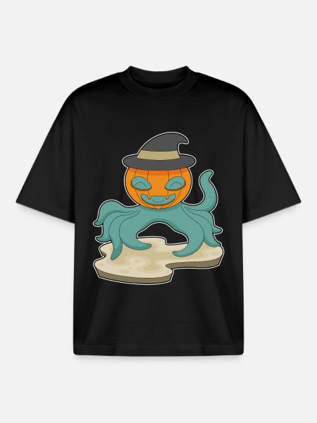 Octopus Halloween Pumpkin - Boxy Heavyweight Unisex Organic T-Shirt by Stanley/Stella - black