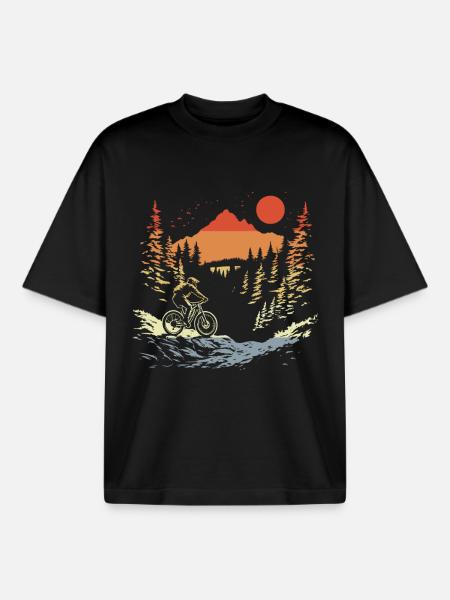 Mountain biking vintage style - Boxy Heavyweight Unisex Organic T-Shirt by Stanley/Stella - black