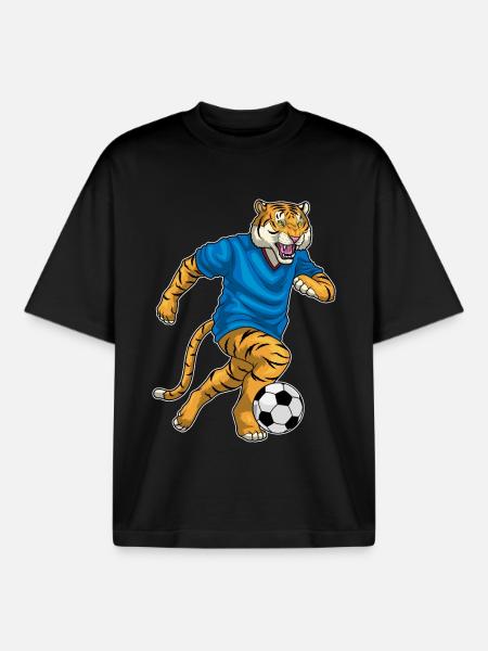 Tiger Soccer Player Soccer - Boxy Heavyweight Unisex Organic T-Shirt by Stanley/Stella - black