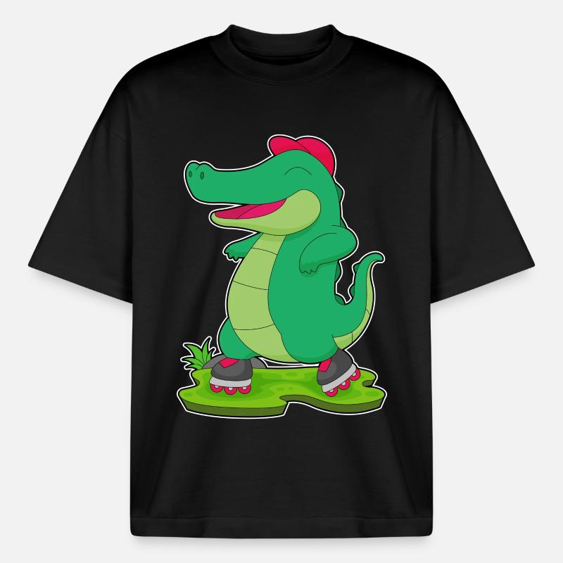 Krokodil Inline skating Rollschuhe - Boxy Heavyweight Unisex Organic T-Shirt von Stanley/Stella - Schwarz