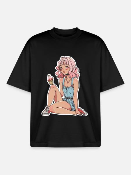 Eiscreme Mädchen - Boxy Heavyweight Unisex Organic T-Shirt von Stanley/Stella - Schwarz