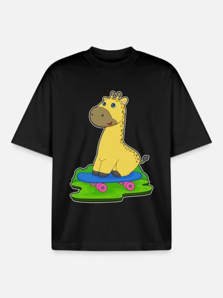 Giraffe Skater Skateboard - Boxy Heavyweight Unisex Organic T-Shirt by Stanley/Stella - black