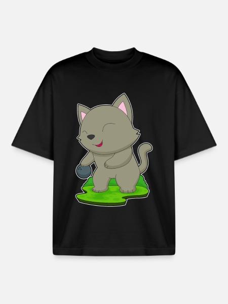 Cat Bowling Bowling Ball - Boxy Heavyweight Unisex Organic T-Shirt by Stanley/Stella - black