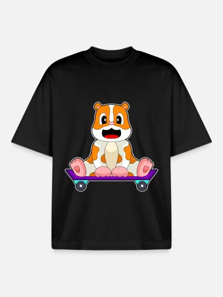 Hamster Skater Skateboard - Boxy Heavyweight Unisex Organic T-Shirt by Stanley/Stella - black