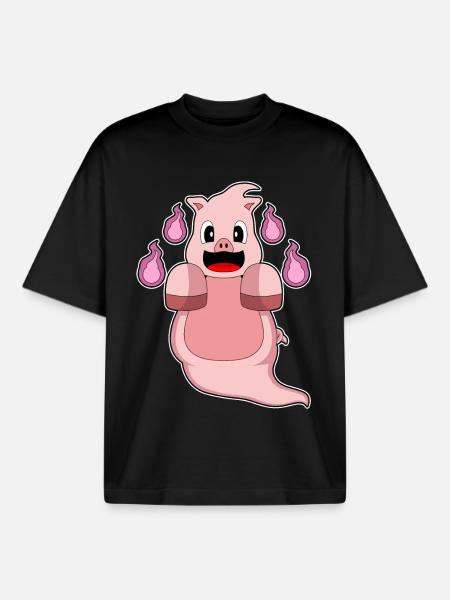 Cochon Halloween fantôme - T-shirt unisexe boxy épais biologique Stanley/Stella - noir