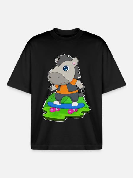 Paard Skater Skateboard - Unisex boxy heavyweight biologisch T-shirt Stanley/Stella - zwart