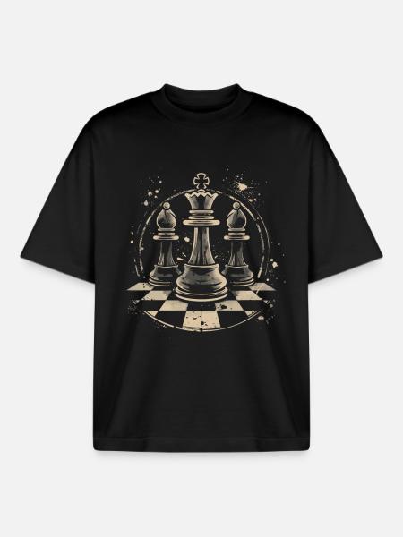 Chess Pieces Drawing - Boxy Heavyweight Unisex Organic T-Shirt by Stanley/Stella - black
