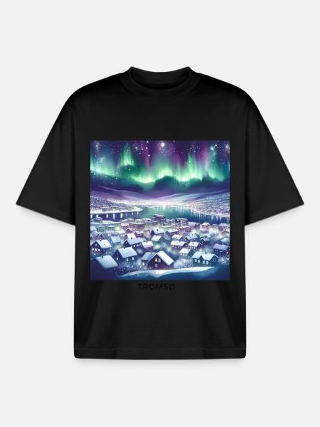 Tromsø Winter Landscape Scandinavia Norway - Boxy Heavyweight Unisex Organic T-Shirt by Stanley/Stella - black